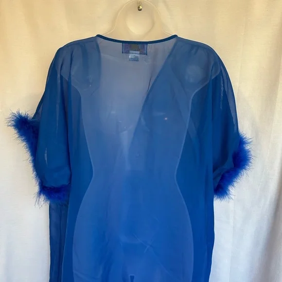 Vintage Moon Dance Blue 60s style sheer robe maribou trim #Sabrinacarpenter - Picture 2 of 3